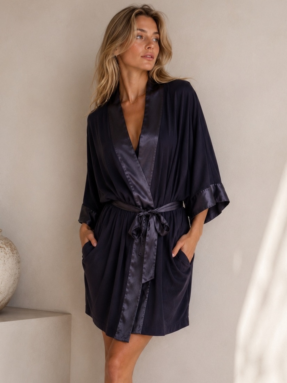 PJ Harlow Shala Knit Satin Trim Robe